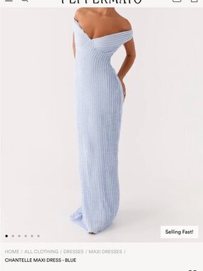 Peppermayo Chantelle Off-Shoulder Maxi Dress — Light Blue